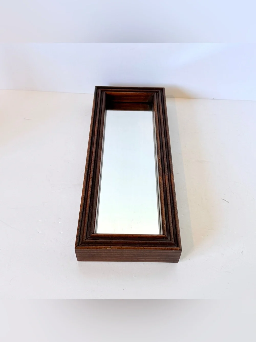 Vintage Dark Brown Wood Framed Wall Mirror Rectangular Accent Mirror 13.25 x 5.2